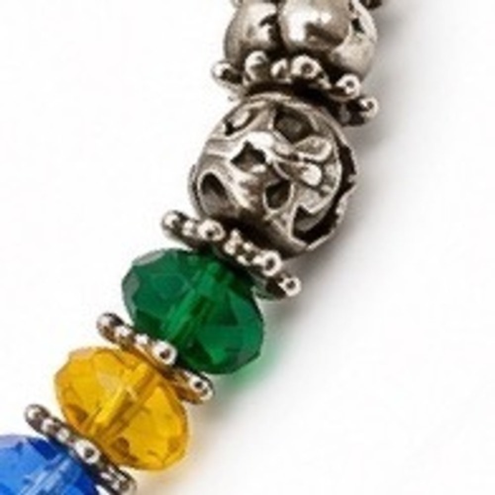 Bohemian Silver Tone Rainbow Crystal Beaded Toggle Bracelet Antique Finish - Picture 5 of 8